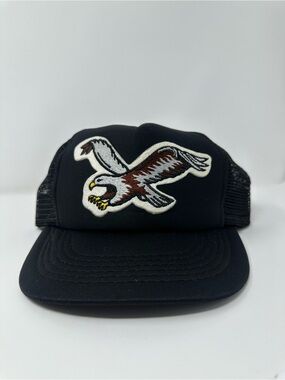 Vintage Black Trucker Hat with Eagle Patch